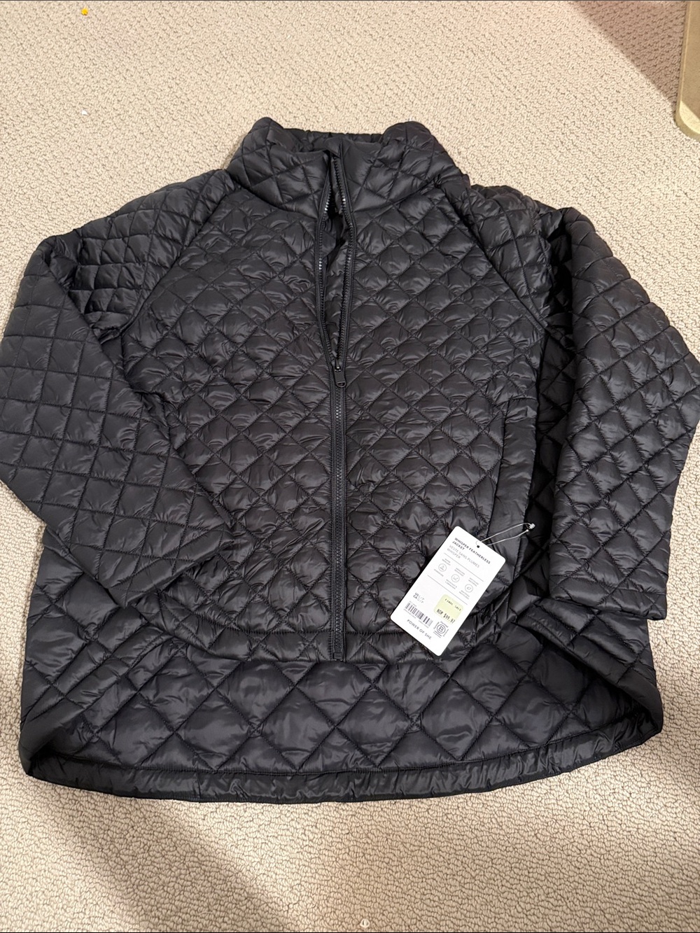 NWT New Athleta whisper featherless quilted Black Puffer Jacket Large Petite LP